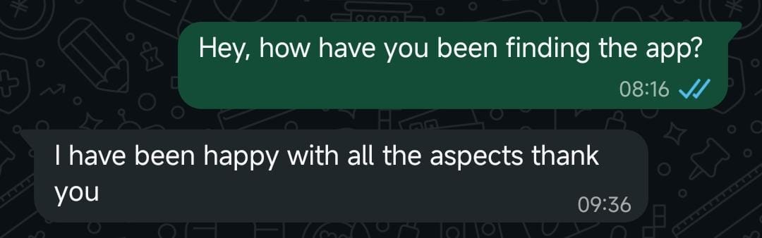Original WhatsApp message from a Vigorous Home member