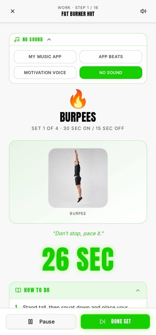 Vigorous Home app Guided sessions screen